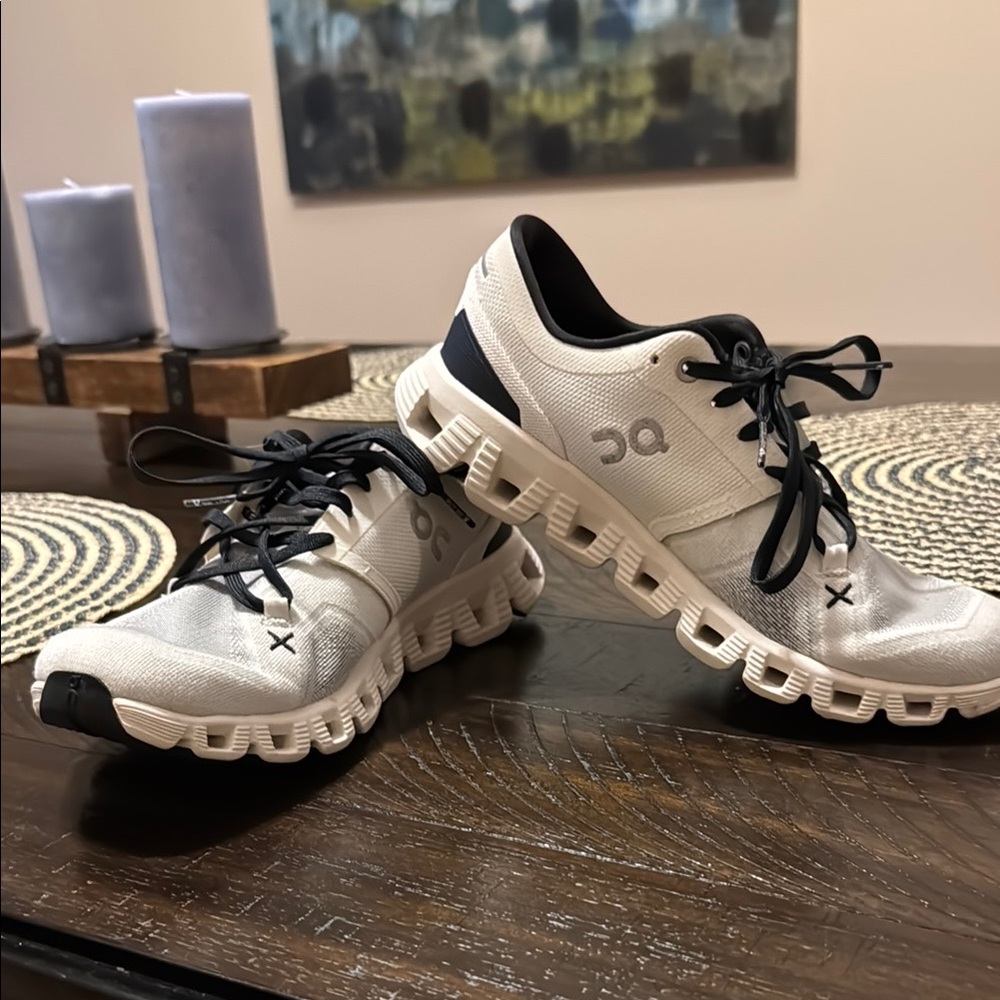 On Cloud X White and Black Sneakers